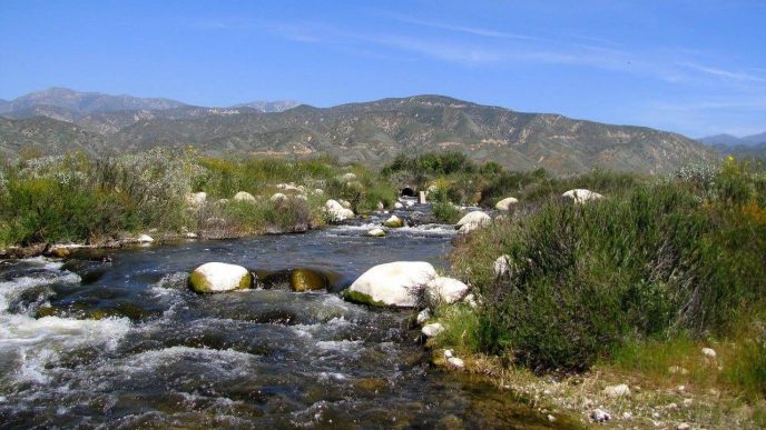 Water flows from the San Bernardino Mountains after record-breaking rain and snow fell in 2023.
